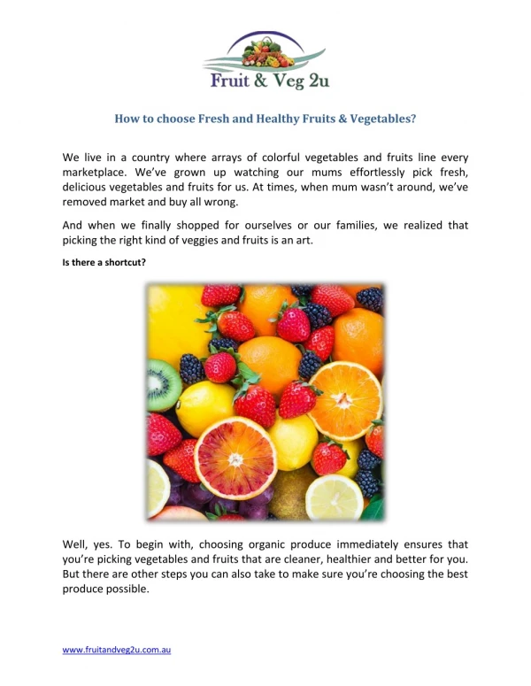 How to choose Fresh and Healthy Fruits & Vegetables?