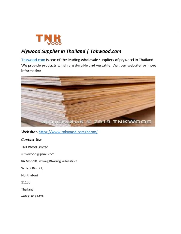 Plywood Supplier in Thailand | Tnkwood.com