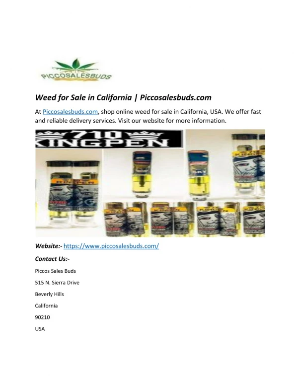 Weed for Sale in California | Piccosalesbuds.com
