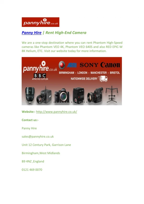 Rent Phantom High-Speed cameras like Phantom VEO 4K, Phantom VEO 640S, RED EPIC-W 8K Helium and more at Panny Hire. Visi