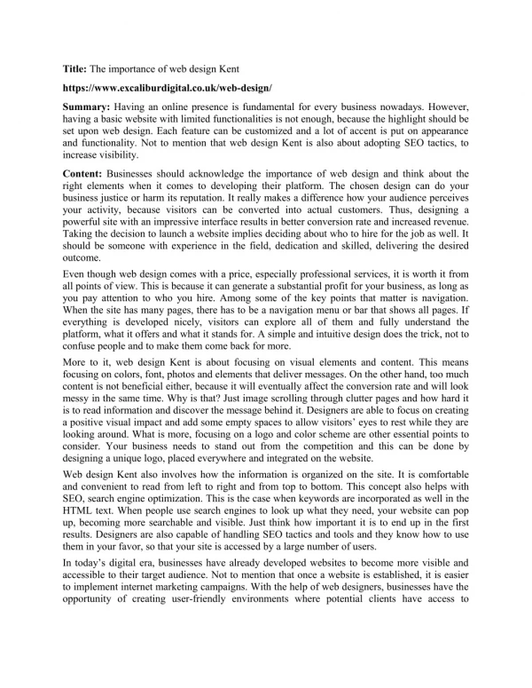 title the importance of web design kent