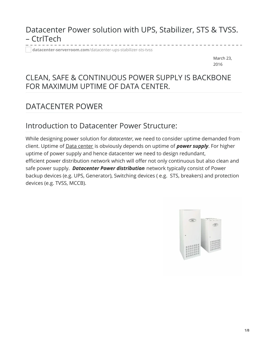 datacenter power solution with ups stabilizer