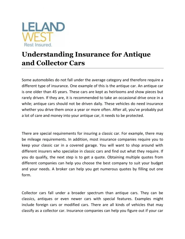 Understanding Insurance for Antique and Collector Cars