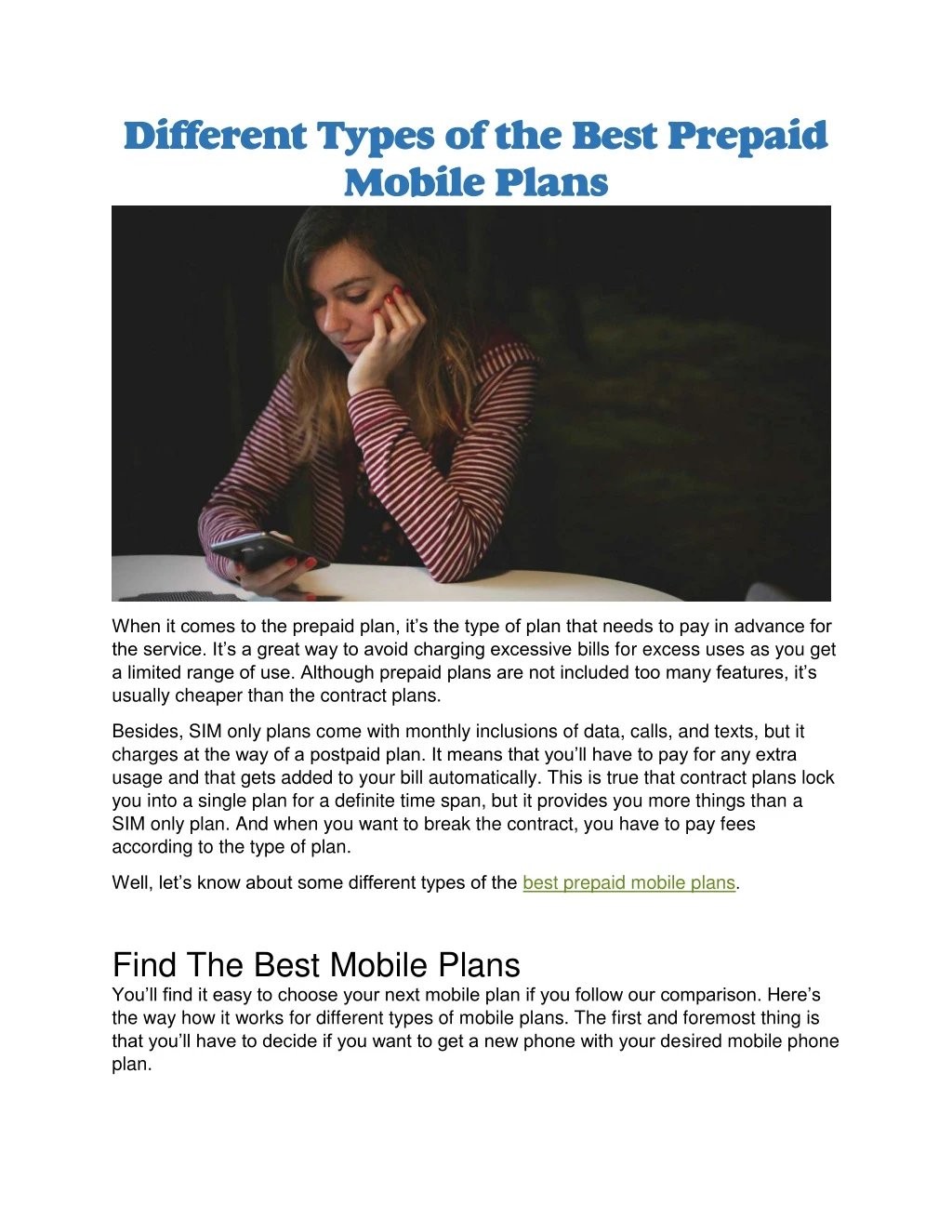 different types of the best prepaid mobile plans