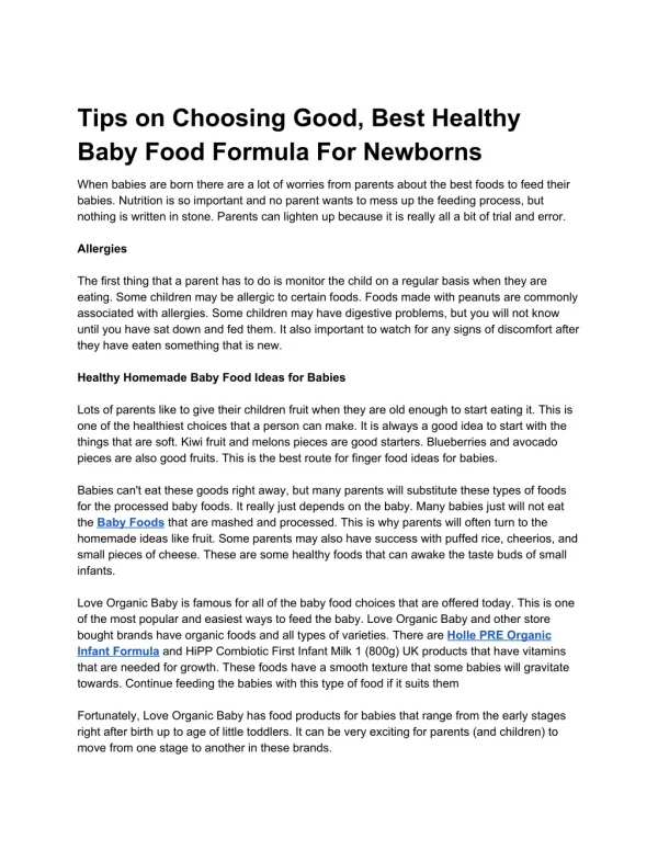 Tips on Choosing Good, Best Healthy Baby Food Formula For Newborns