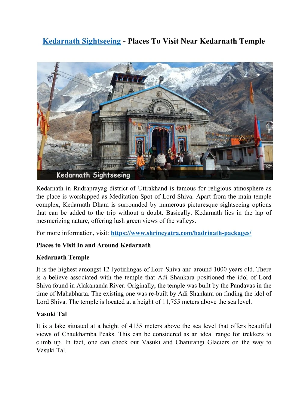 kedarnath sightseeing places to visit near