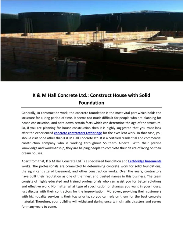 K & M Hall Concrete Ltd.: Construct House with Solid Foundation