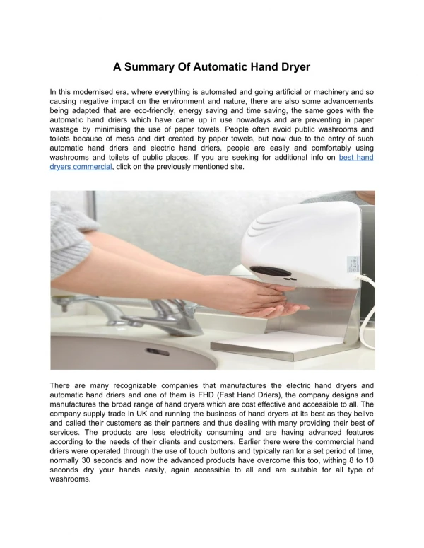 A Summary Of Automatic Hand Dryer