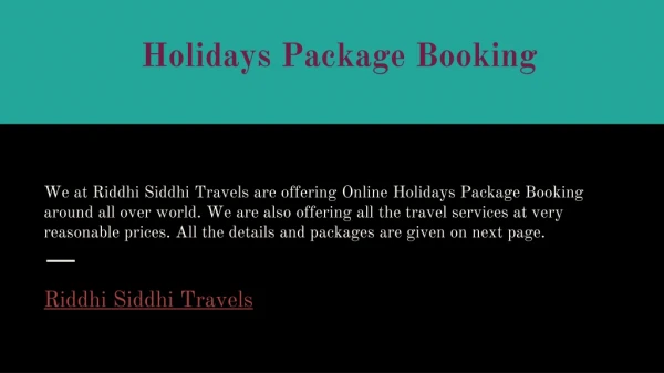 Holidays Package Booking