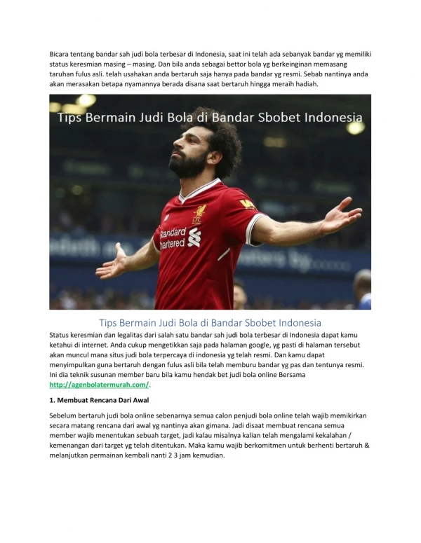 Tips Bermain Judi Bola di Bandar Sbobet Indonesia