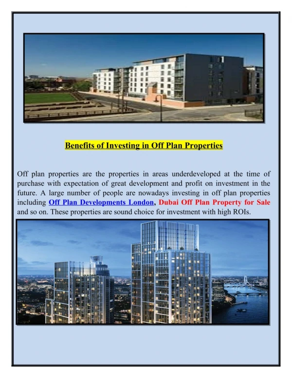 Benefits of Investing in Off Plan Properties