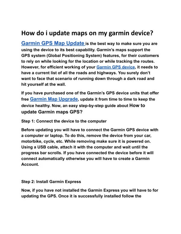 How do i update maps on my garmin device?