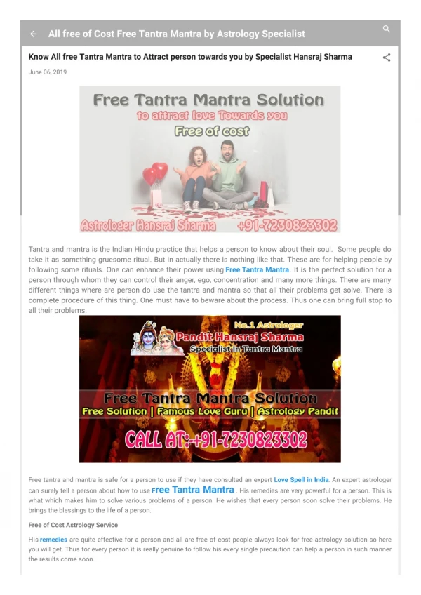 Free Tantra Mantra Solution of Astrologer whose remedies are effective to attract love towards you