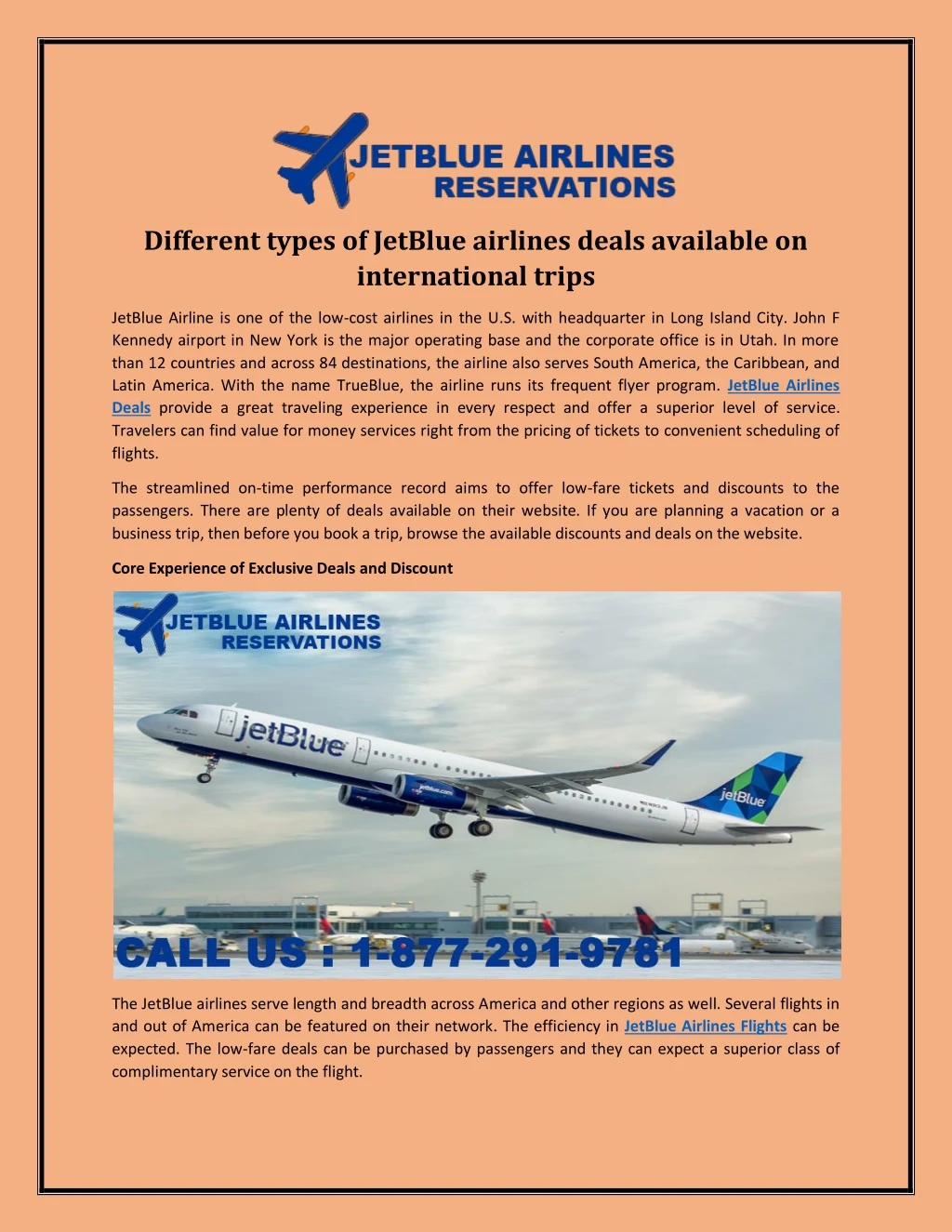 different types of jetblue airlines deals