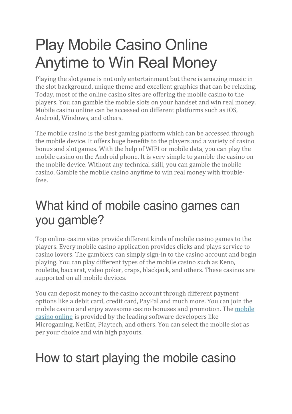 play mobile casino online anytime to win real