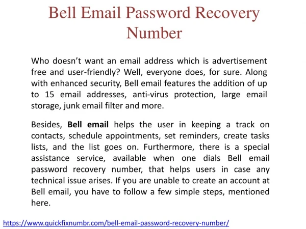 Bell Email Password Recovery Number