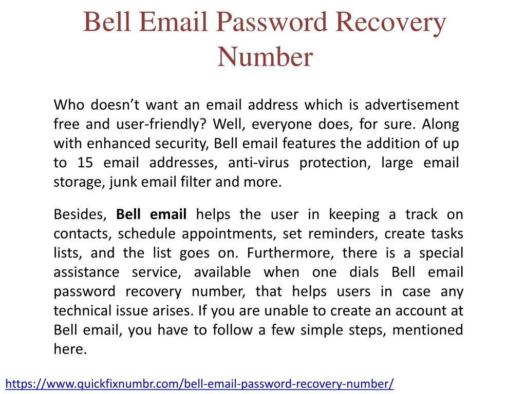 bell email password recovery number