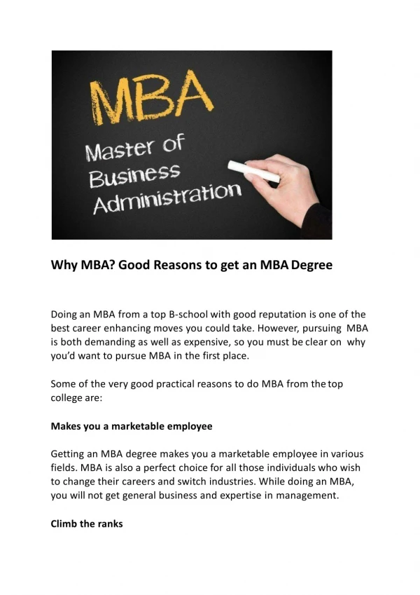Why MBA? Good Reasons to get an MBA Degree.