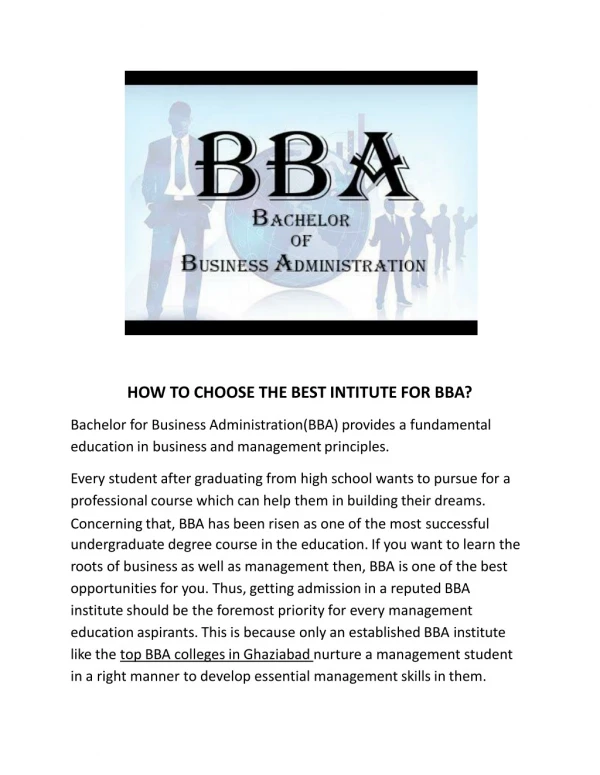 HOW TO CHOOSE THE BEST INTITUTE FOR BBA?