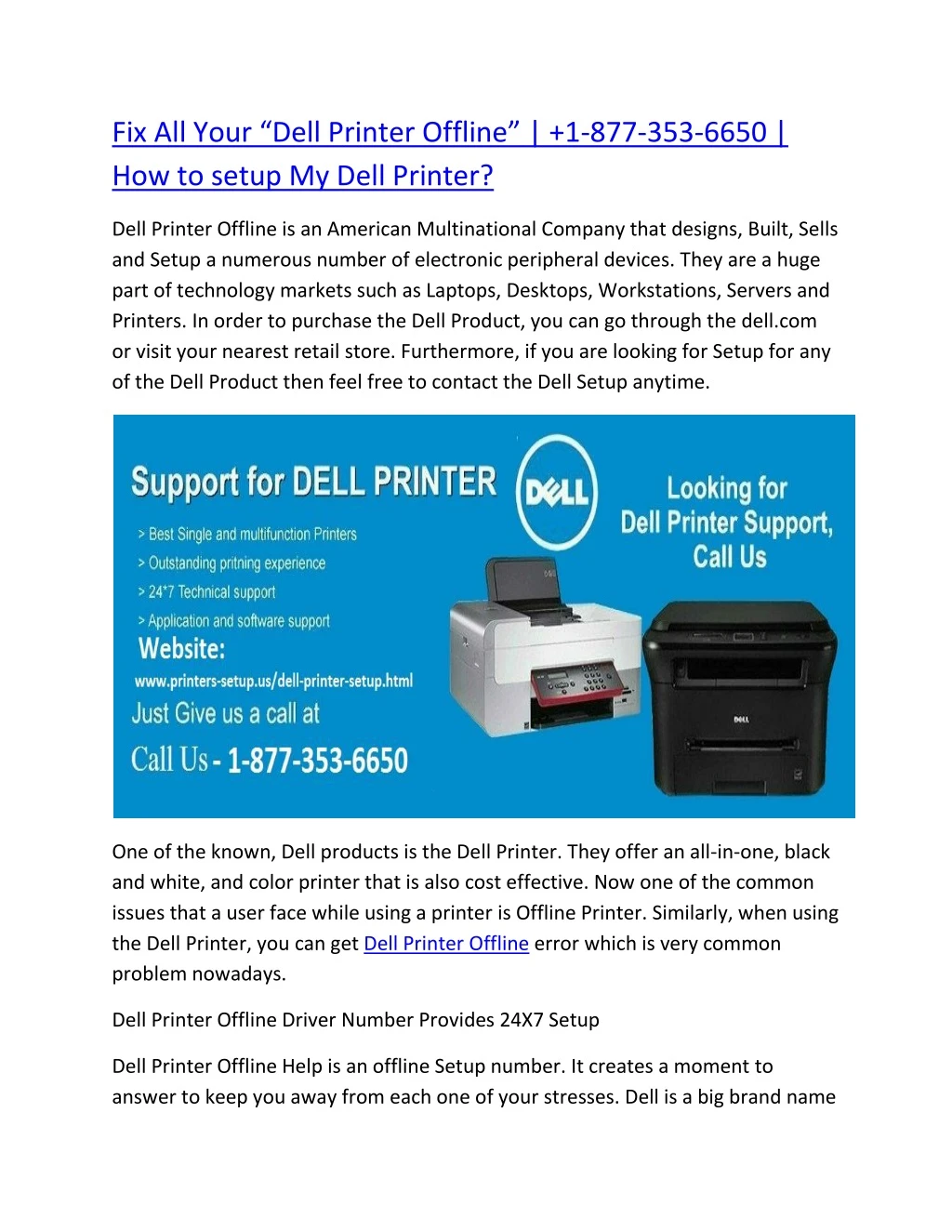 fix all your dell printer offline 1 877 353 6650
