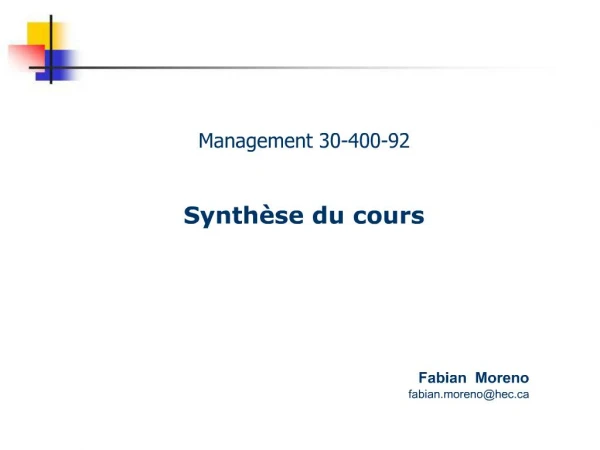 Management 30-400-92 Synth se du cours