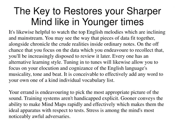 The Key to Restores your Sharper Mind like in Younger times