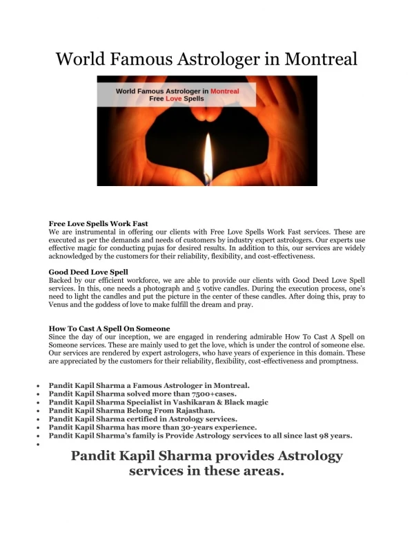World Famous Astrologer in Montreal - Free love Spell