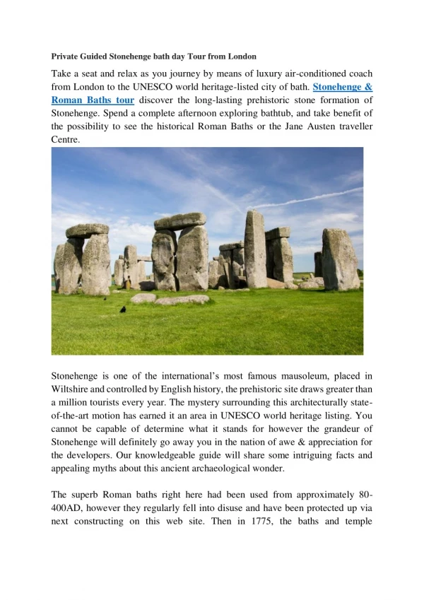 Private Guided Stonehenge and Roman Baths Tour from London