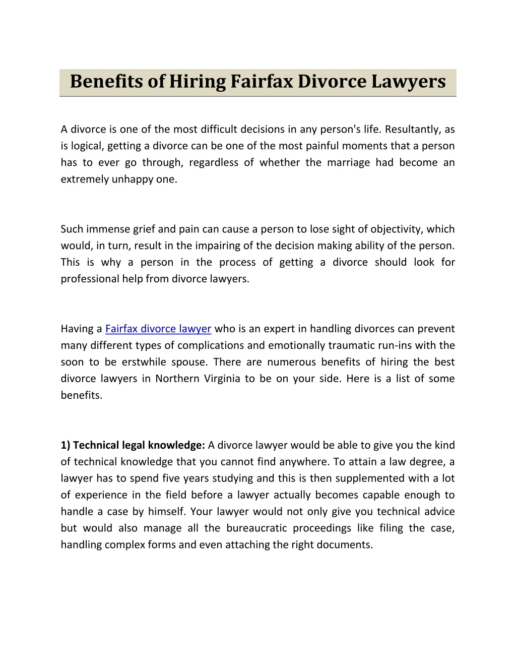 benefits of hiring fairfax divorce lawyers