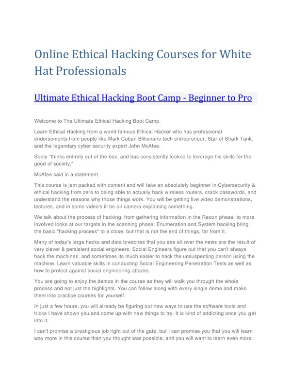 Online Ethical Hacking Courses for White Hat Professionals