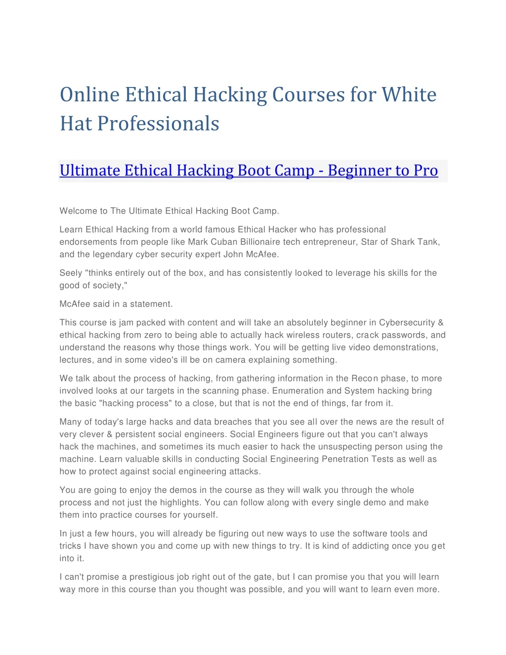 online ethical hacking courses for white