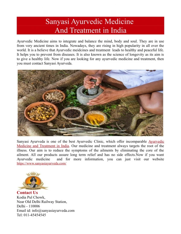 Sanyasi Ayurvedic Medicine and Treatment in India