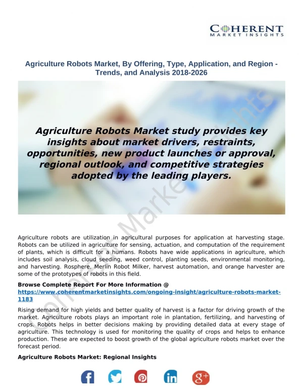 Agriculture Robots Market, By Offering, Type, Application, and Region - Trends, and Analysis 2018-2026