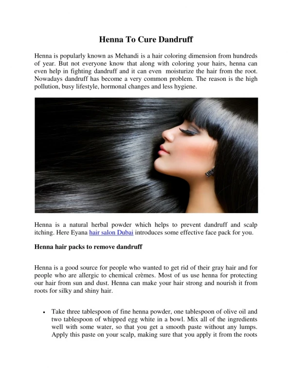Top style salon Dubai :Henna to Cure Dandruff