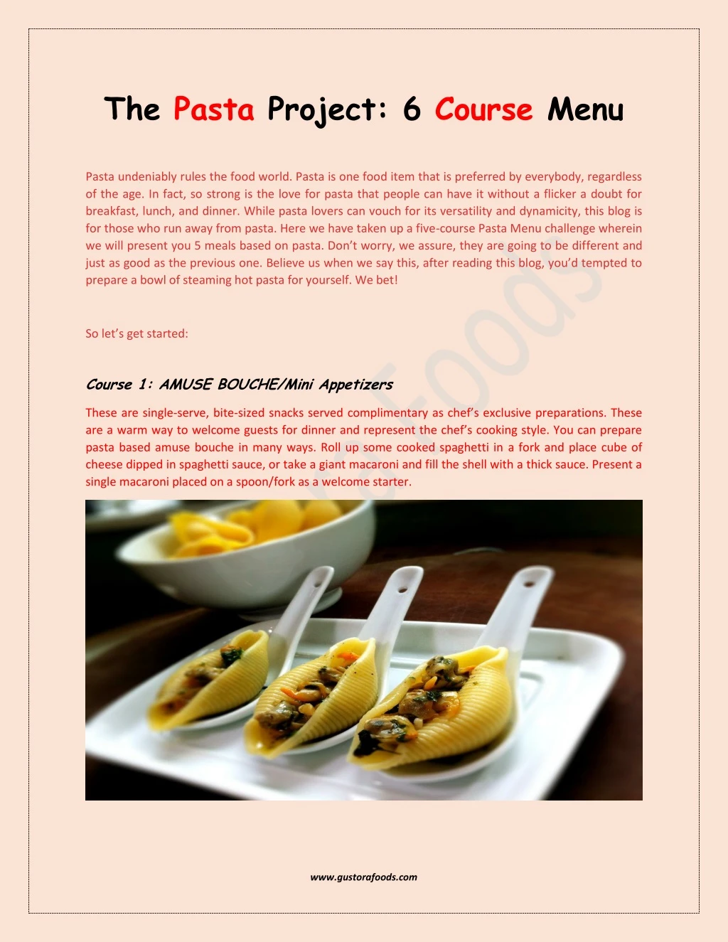 the pasta project 6 course menu