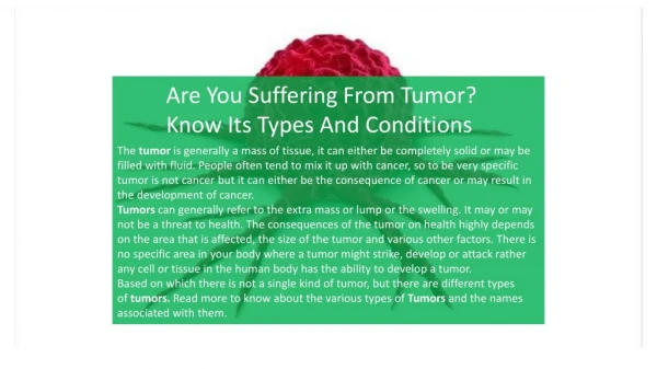 Are You Suffering From Tumor? Know Its Types And Conditions