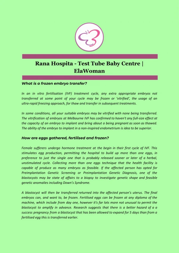 Rana Hospita - Test Tube Baby Centre | ElaWoman
