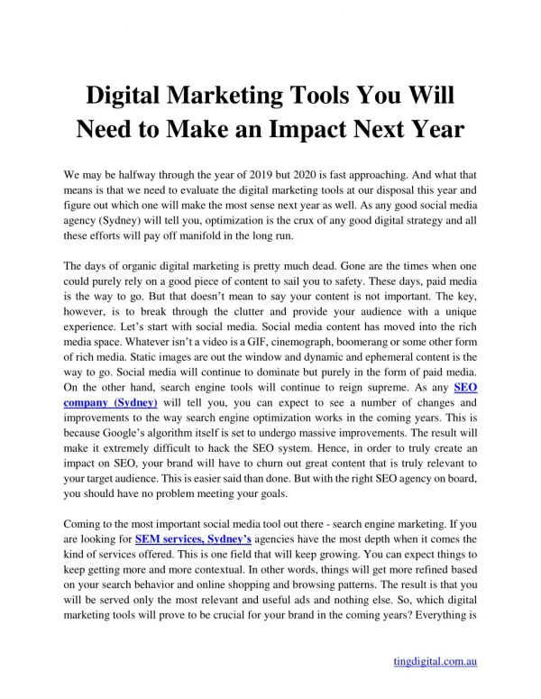 Digital Marketing Tools You Will Need to Make an Impact Next Year