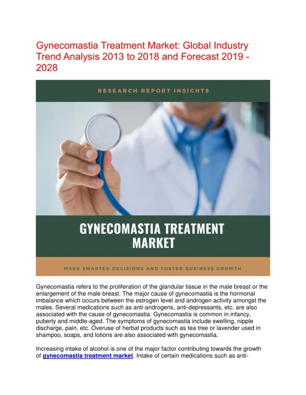 Gynecomastia Treatment Market research to Witness Stellar Growth Rate in the Next 10 Years
