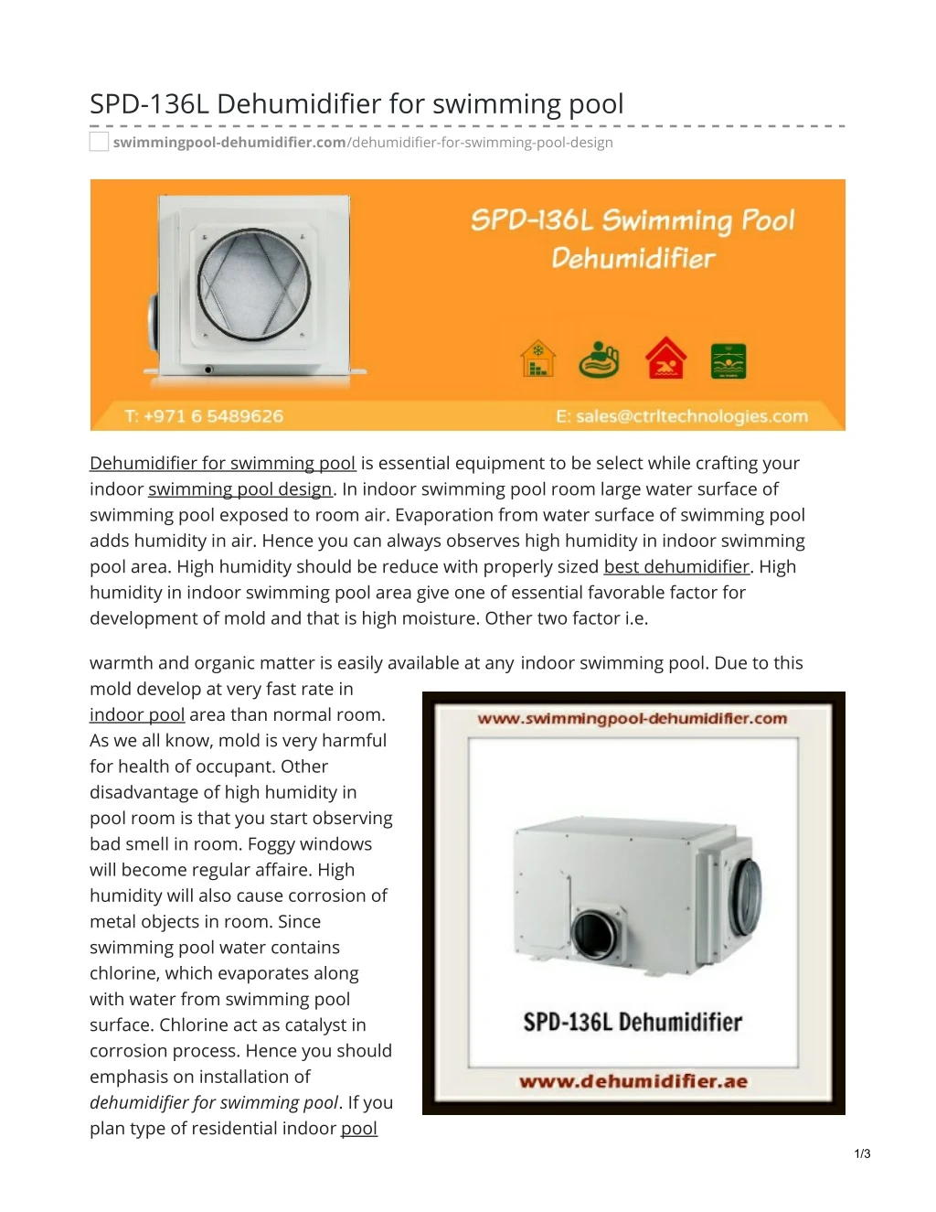 spd 136l dehumidifier for swimming pool