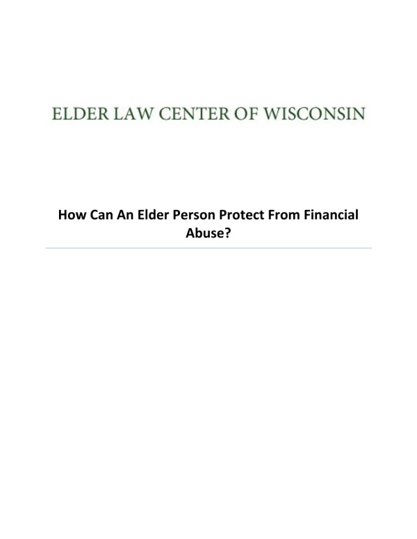 How Can An Elder Person Protect From Financial Abuse?