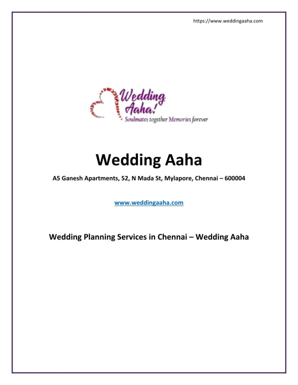 Wedding planning services in chennai -Wedding Aaha