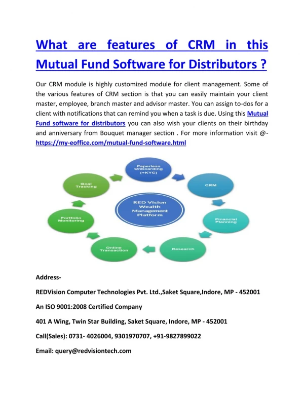 What are features of CRM in this Mutual Fund Software for Distributors ?