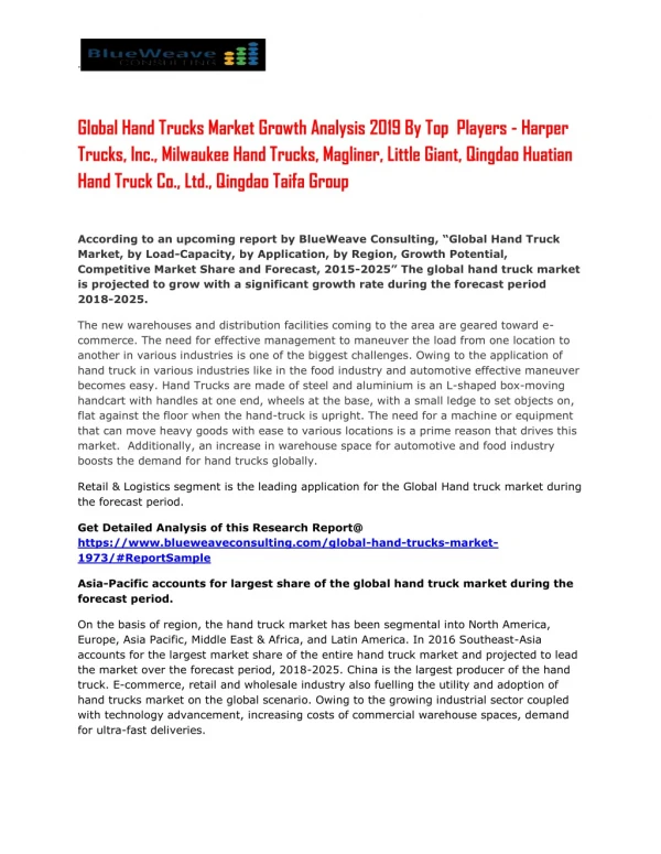 Global Hand Trucks Market Growth Analysis 2019