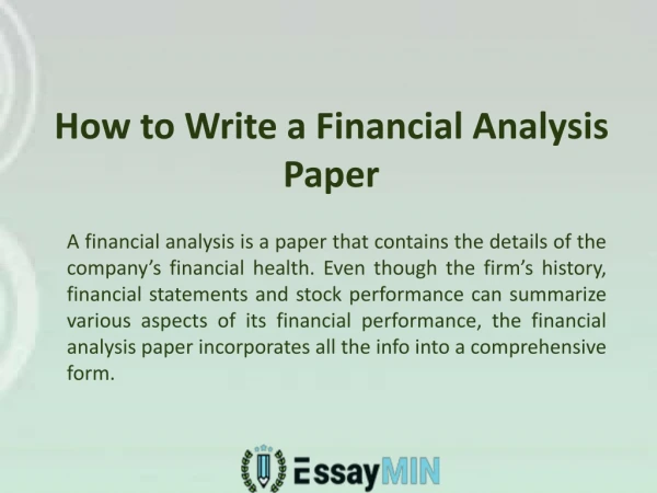 Take Guidance of EssayMin to Write a Financial Analysis Paper