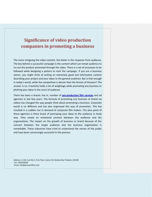 Significance of video production companies in promoting a business