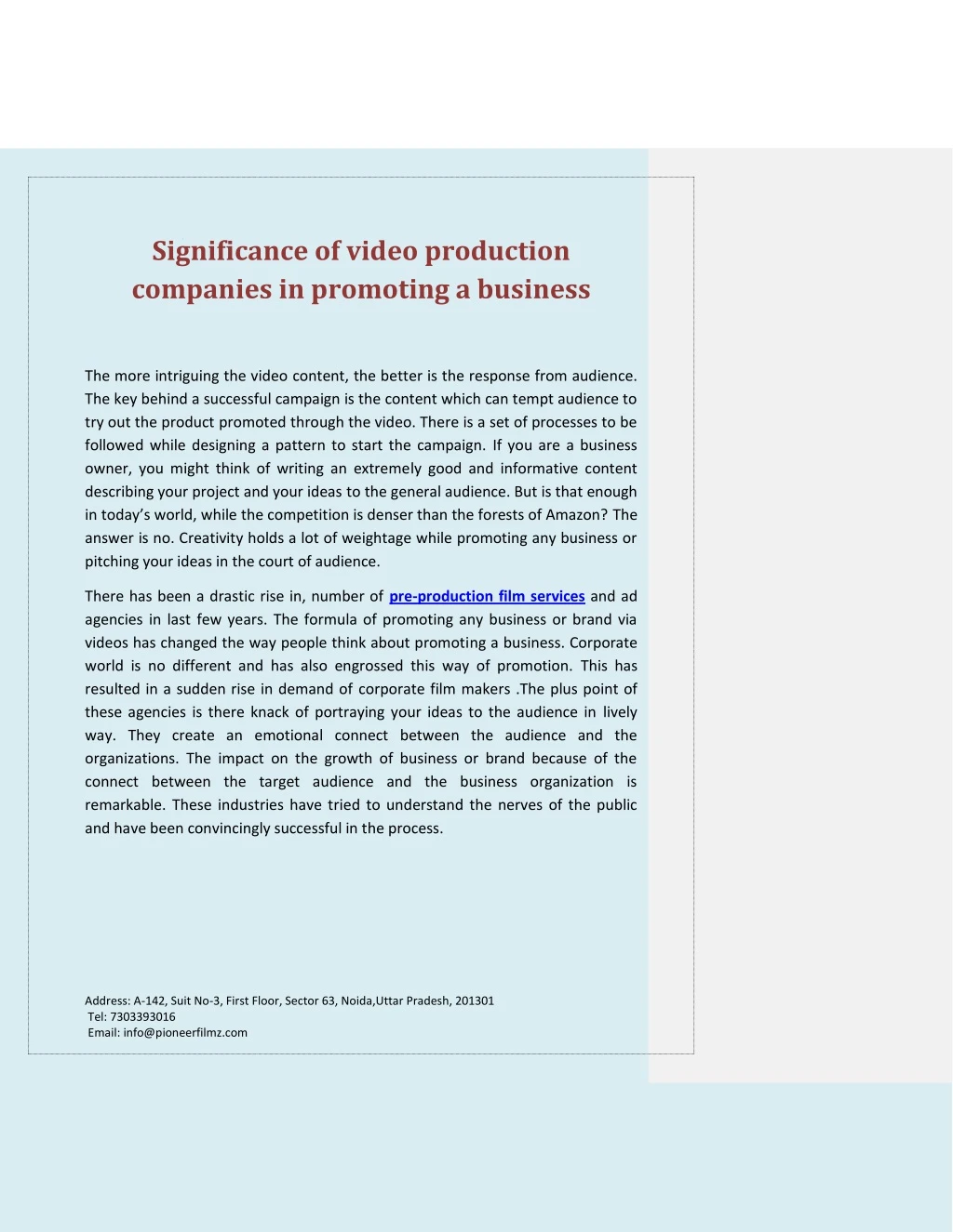 significance of video production companies