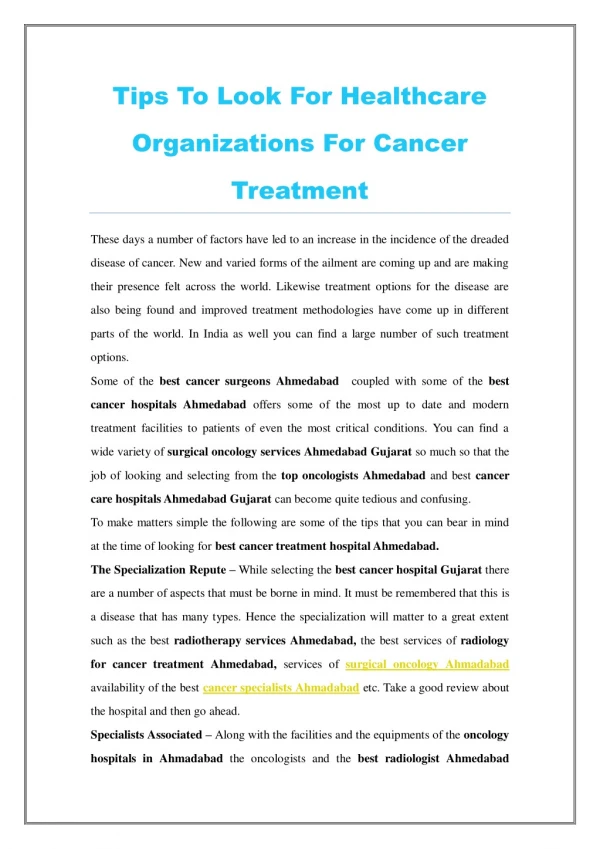 Tips To Look For Healthcare Organizations For Cancer Treatment