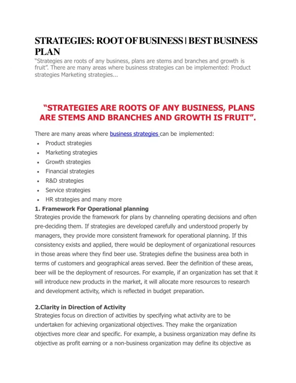 STRATEGIES: ROOT OF BUSINESS | BEST BUSINESS PLAN