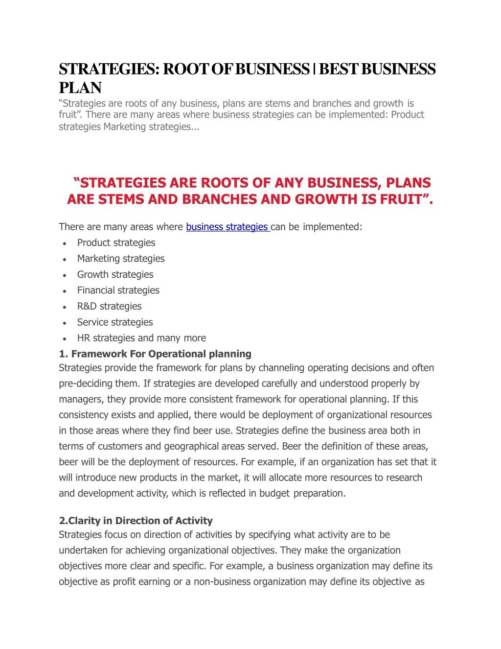 strategies root of business best business plan